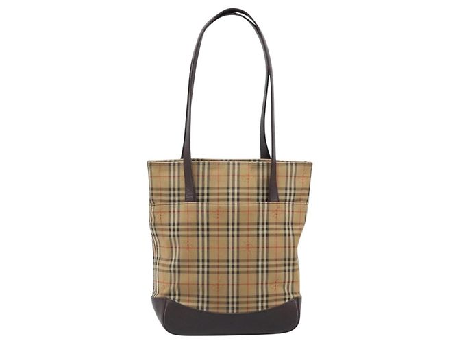 Borsa Tote BURBERRY Nova Check Canvas Beige Gold Auth 200966 D'oro - vista 3