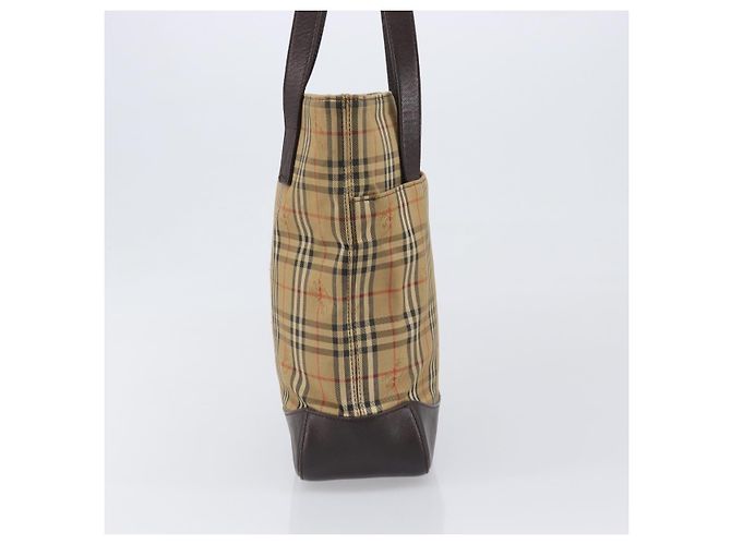 Borsa Tote BURBERRY Nova Check Canvas Beige Gold Auth 200966 D'oro - vista 4