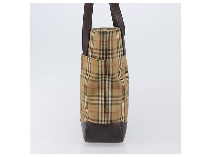 Borsa Tote BURBERRY Nova Check Canvas Beige Gold Auth 200966 D'oro - vista 5