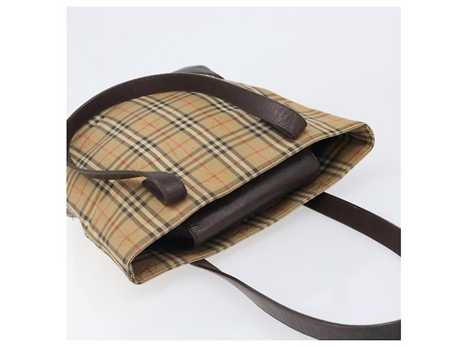 Borsa Tote BURBERRY Nova Check Canvas Beige Gold Auth 200966 D'oro - vista 6