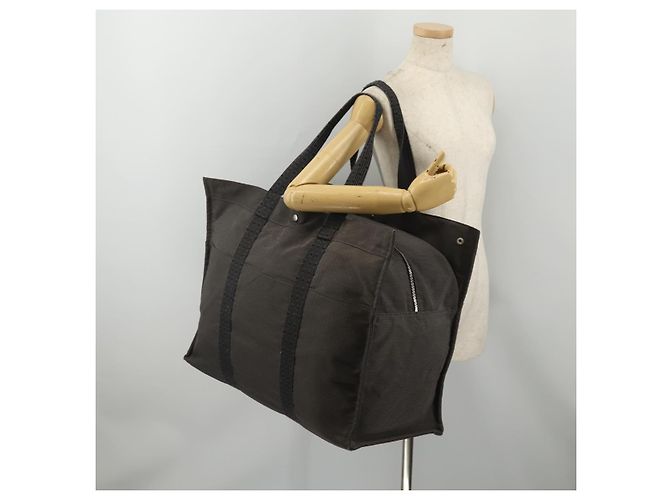 Hermès Borsa HERMES Her Line TGM Canvas Grigio Argento Auth 197652A Marrone - vista 20