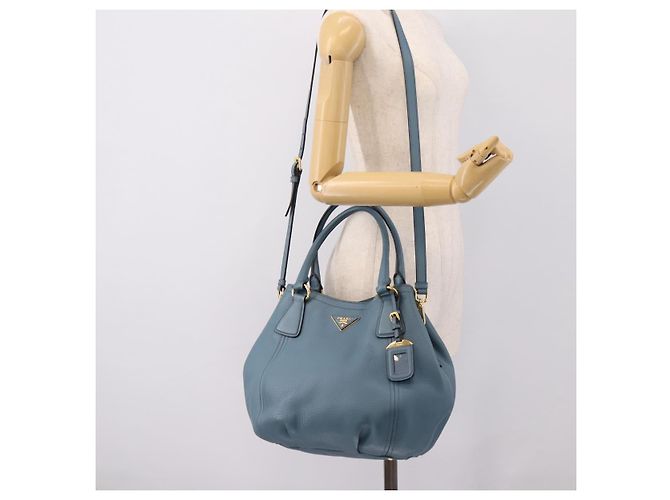 Borsa a mano PRADA in pelle 2way azzurro tono oro Auth 202074V Blu chiaro - vista 25
