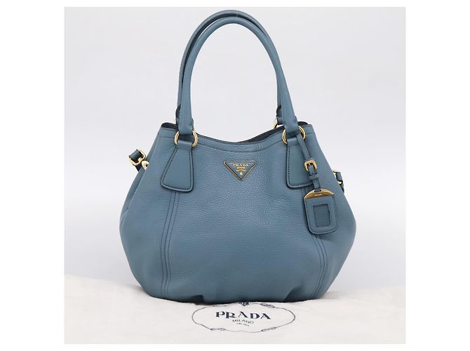 Borsa a mano PRADA in pelle 2way azzurro tono oro Auth 202074V Blu chiaro - vista 26