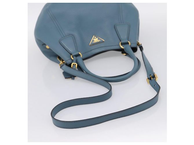 Borsa a mano PRADA in pelle 2way azzurro tono oro Auth 202074V Blu chiaro - vista 9