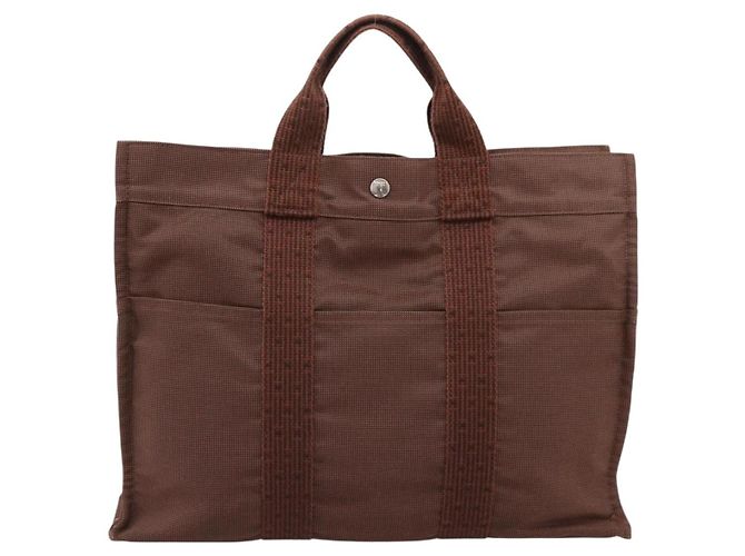 Hermès Borsa HERMES Her Line MM Canvas Marrone Argento Auth 202116 - vista 2