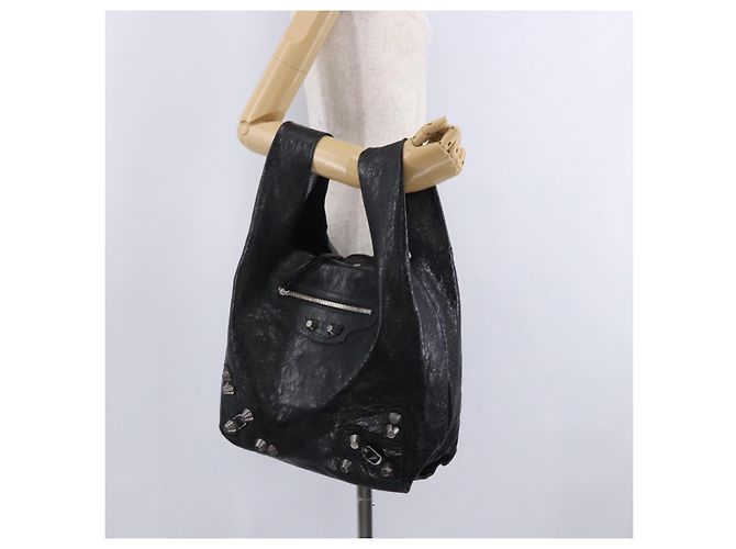 Borsa a mano BALENCIAGA Lucagol Shopper in pelle nera e argento 780976 Auth yk20857SAM Nero - vista 23