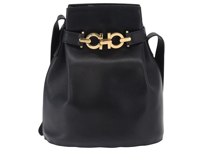 Borsa a tracolla Salvatore Ferragamo Gancini in pelle nera e oro Auth 202100 Nero - vista 2