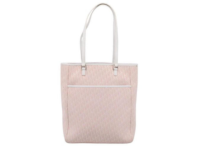 Borsa Tote Christian Dior Trotter Canvas Rosa Argento Auth 201935A - vista 2