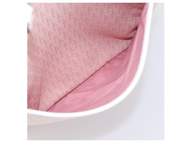 Borsa Tote Christian Dior Trotter Canvas Rosa Argento Auth 201935A - vista 21