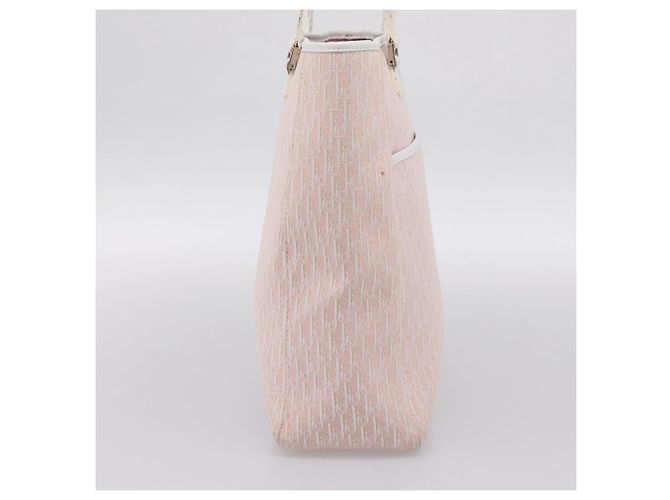 Borsa Tote Christian Dior Trotter Canvas Rosa Argento Auth 201935A - vista 4