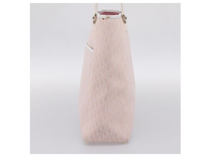 Borsa Tote Christian Dior Trotter Canvas Rosa Argento Auth 201935A - vista 5