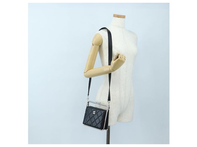 Borsa a mano CHANEL Matelasse in pelle d'agnello 2way Nera Argento CC Auth 199135SM Nero - vista 26