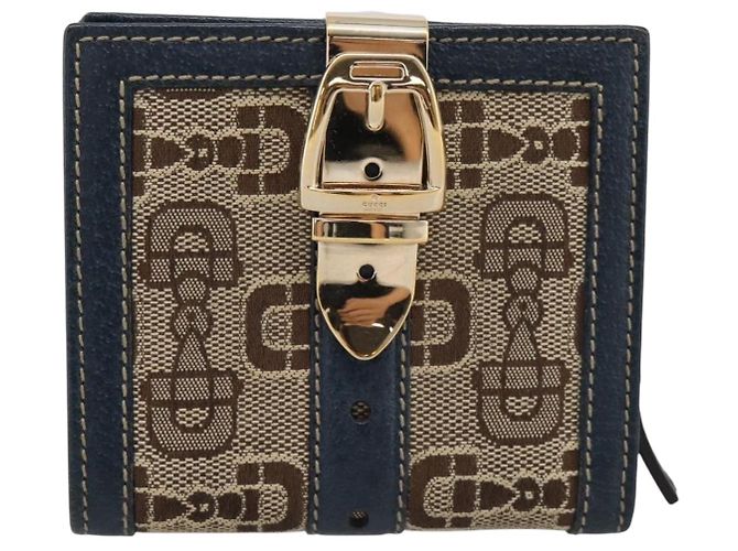 Carteira Bifold GUCCI Canvas Beige Gold Auth bs36910A Bege Dourado - vista 2