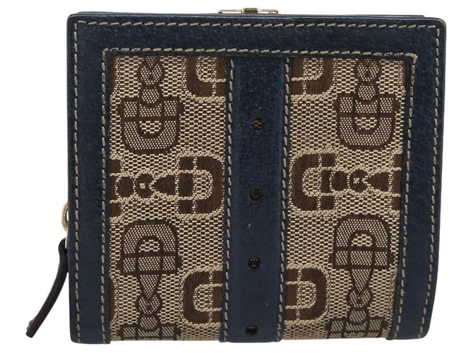 Carteira Bifold GUCCI Canvas Beige Gold Auth bs36910A Bege Dourado - vista 3