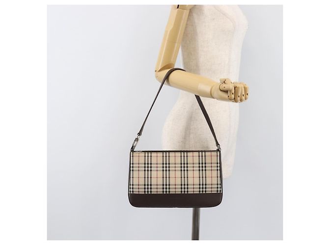 Borsa a tracolla BURBERRY Nova Check Canvas Beige Silver Auth 199499A Argento - vista 23