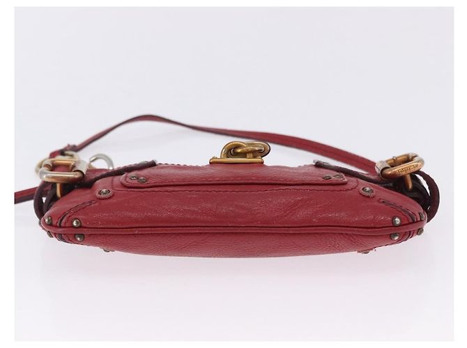 Chloé Chloe Accessory Pouch Leather Red Gold Silver Auth mr2868A Silvery Golden - view 11
