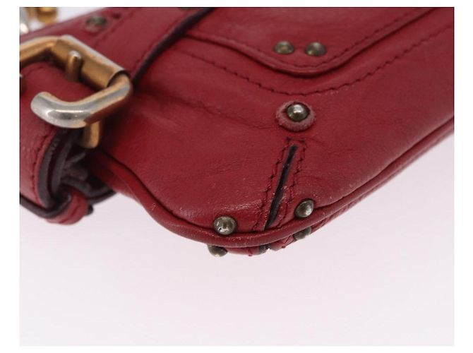 Chloé Chloe Accessory Pouch Leather Red Gold Silver Auth mr2868A Silvery Golden - view 12