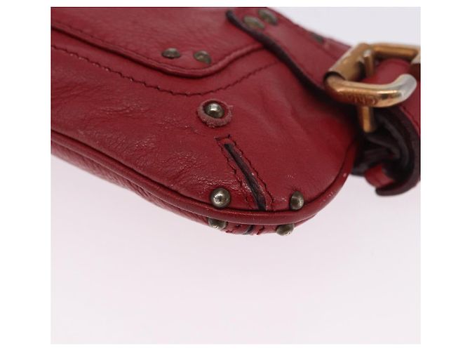 Chloé Chloe Accessory Pouch Leather Red Gold Silver Auth mr2868A Silvery Golden - view 13