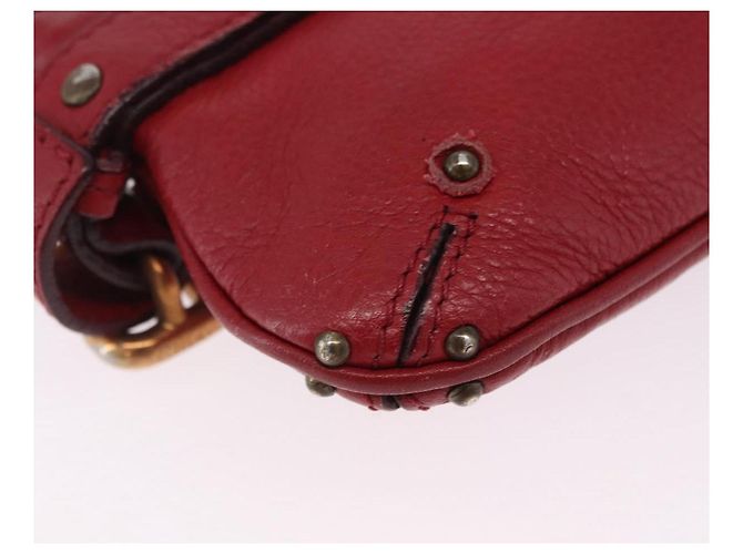 Chloé Chloe Accessory Pouch Leather Red Gold Silver Auth mr2868A Silvery Golden - view 14
