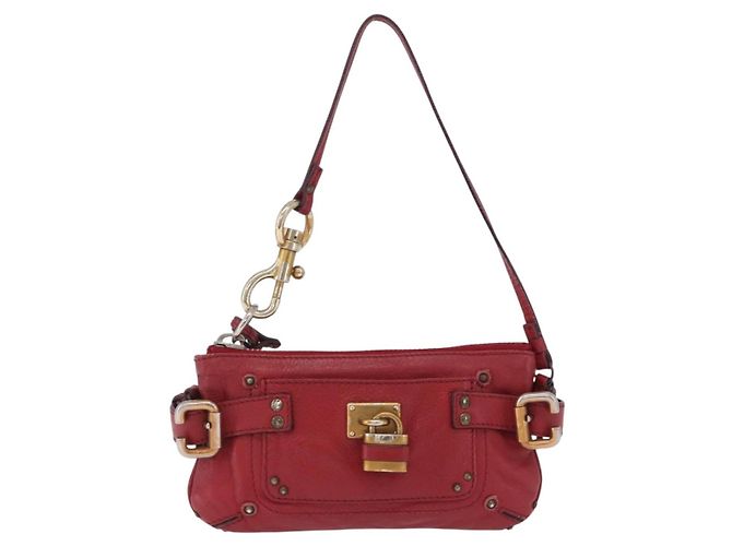 Chloé Chloe Accessory Pouch Leather Red Gold Silver Auth mr2868A Silvery Golden - view 2