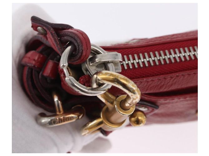Chloé Chloe Accessory Pouch Leather Red Gold Silver Auth mr2868A Silvery Golden - view 20