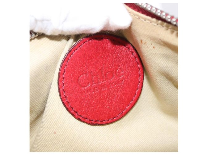 Chloé Chloe Accessory Pouch Leather Red Gold Silver Auth mr2868A Silvery Golden - view 21