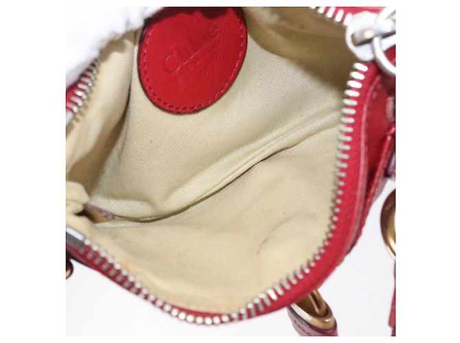 Chloé Chloe Accessory Pouch Leather Red Gold Silver Auth mr2868A Silvery Golden - view 22