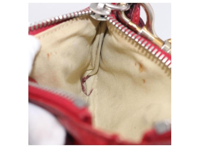 Chloé Chloe Accessory Pouch Leather Red Gold Silver Auth mr2868A Silvery Golden - view 24