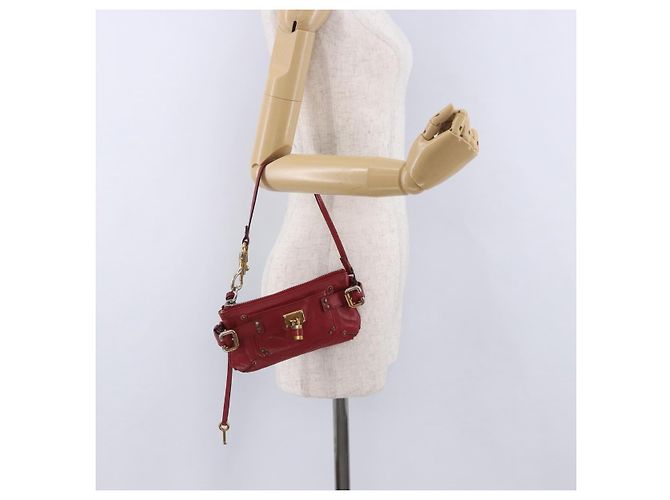 Chloé Chloe Accessory Pouch Leather Red Gold Silver Auth mr2868A Silvery Golden - view 27