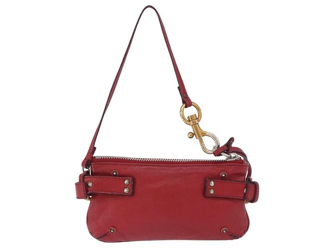 Chloé Chloe Accessory Pouch Leather Red Gold Silver Auth mr2868A Silvery Golden - view 3