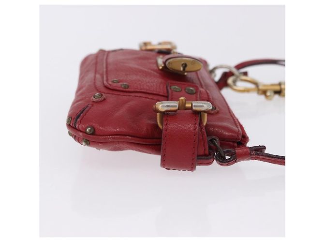 Chloé Chloe Accessory Pouch Leather Red Gold Silver Auth mr2868A Silvery Golden - view 4
