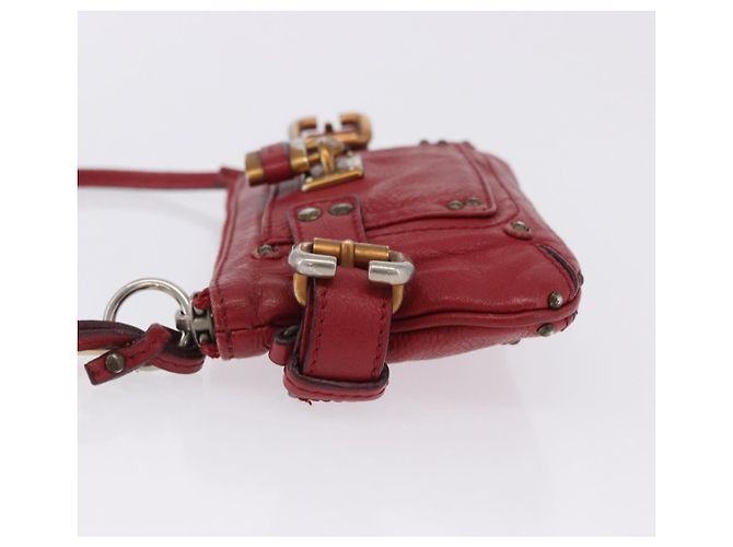 Chloé Chloe Accessory Pouch Leather Red Gold Silver Auth mr2868A Silvery Golden - view 6