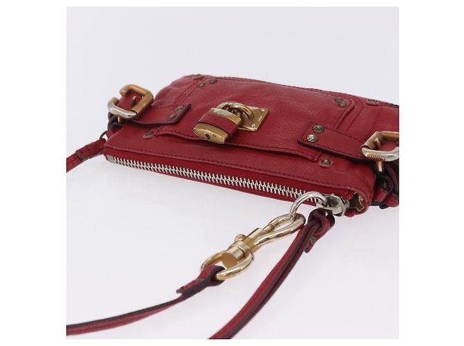 Chloé Chloe Accessory Pouch Leather Red Gold Silver Auth mr2868A Silvery Golden - view 7