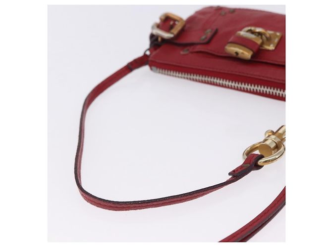 Chloé Chloe Accessory Pouch Leather Red Gold Silver Auth mr2868A Silvery Golden - view 8