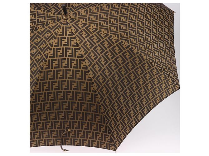 Parapluie FENDI Zucca Nylon Marron Doré Auth 200211A - vue 6