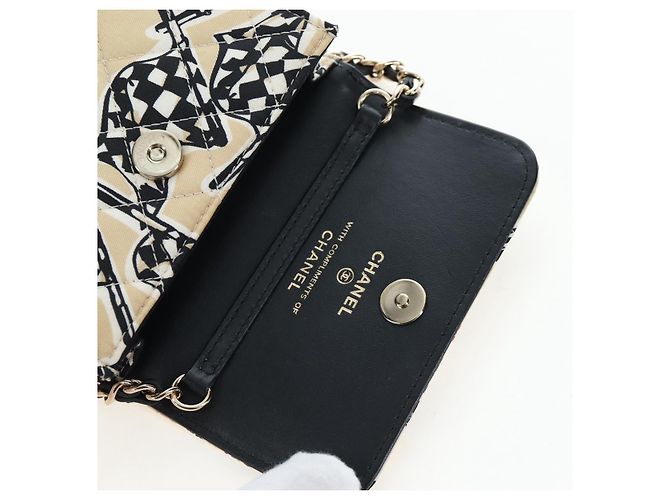 CHANEL Mini Matelasse Chain Shoulder Pouch Satin Beige Silver CC Auth 196975M Argento - vista 15
