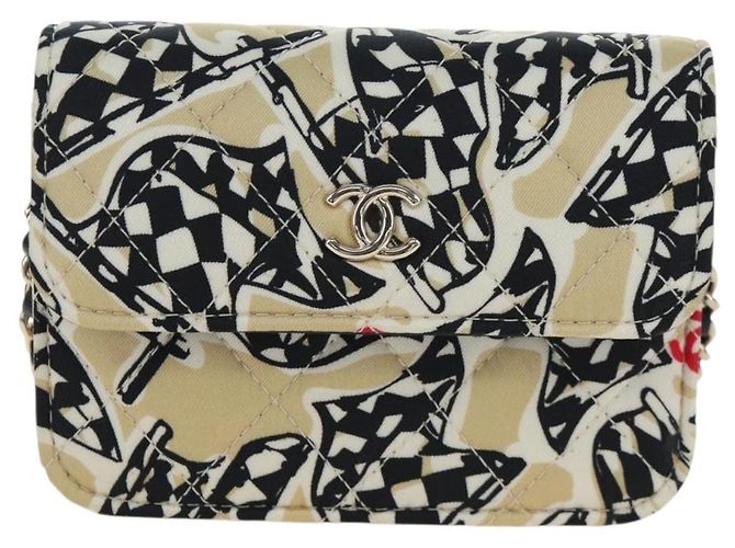 CHANEL Mini Matelasse Chain Shoulder Pouch Satin Beige Silver CC Auth 196975M Argento - vista 2
