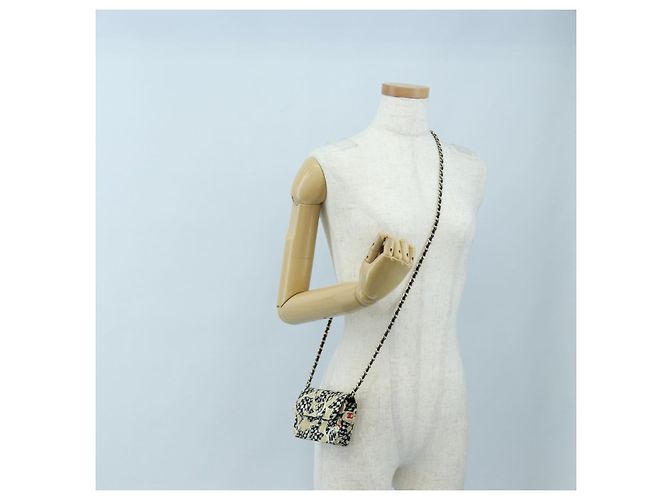 CHANEL Mini Matelasse Chain Shoulder Pouch Satin Beige Silver CC Auth 196975M Argento - vista 22