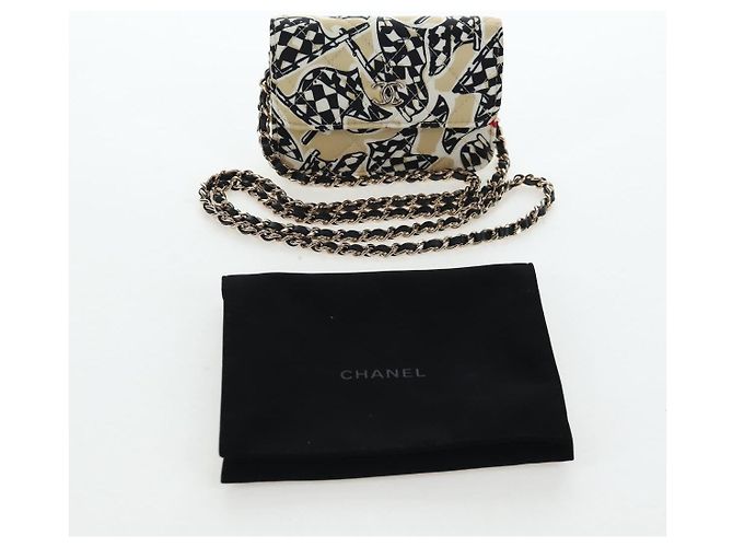 CHANEL Mini Matelasse Chain Shoulder Pouch Satin Beige Silver CC Auth 196975M Argento - vista 23