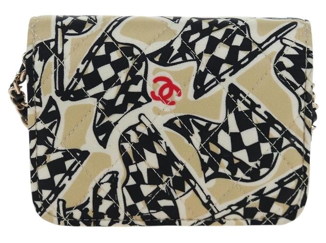 CHANEL Mini Matelasse Chain Shoulder Pouch Satin Beige Silver CC Auth 196975M Argento - vista 3