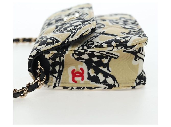 CHANEL Mini Matelasse Chain Shoulder Pouch Satin Beige Silver CC Auth 196975M Argento - vista 4