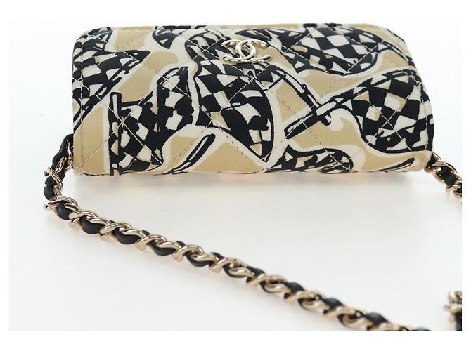 CHANEL Mini Matelasse Chain Shoulder Pouch Satin Beige Silver CC Auth 196975M Argento - vista 6