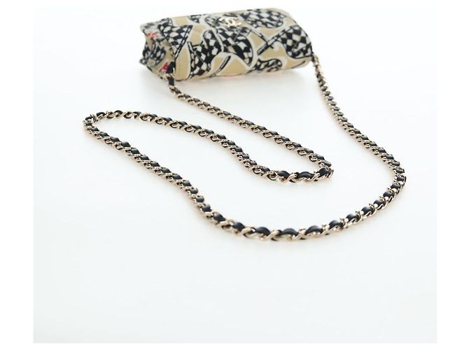 CHANEL Mini Matelasse Chain Shoulder Pouch Satin Beige Silver CC Auth 196975M Argento - vista 7