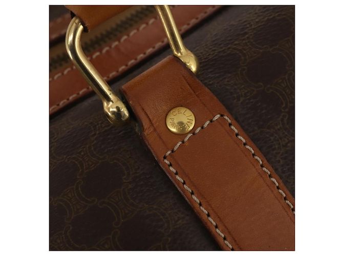 Céline Borsa Boston CELINE Macadam Canvas PVC Leather Brown Gold Auth 197871 Marrone D'oro - vista 14