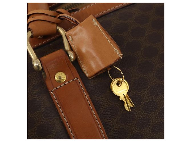 Céline Borsa Boston CELINE Macadam Canvas PVC Leather Brown Gold Auth 197871 Marrone D'oro - vista 16