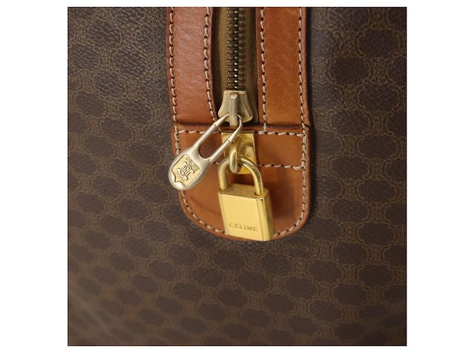 Céline Borsa Boston CELINE Macadam Canvas PVC Leather Brown Gold Auth 197871 Marrone D'oro - vista 17
