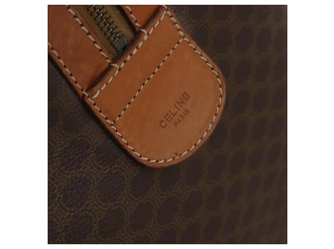 Céline Borsa Boston CELINE Macadam Canvas PVC Leather Brown Gold Auth 197871 Marrone D'oro - vista 18
