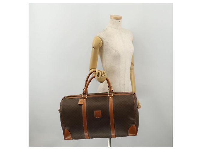 Céline Borsa Boston CELINE Macadam Canvas PVC Leather Brown Gold Auth 197871 Marrone D'oro - vista 26