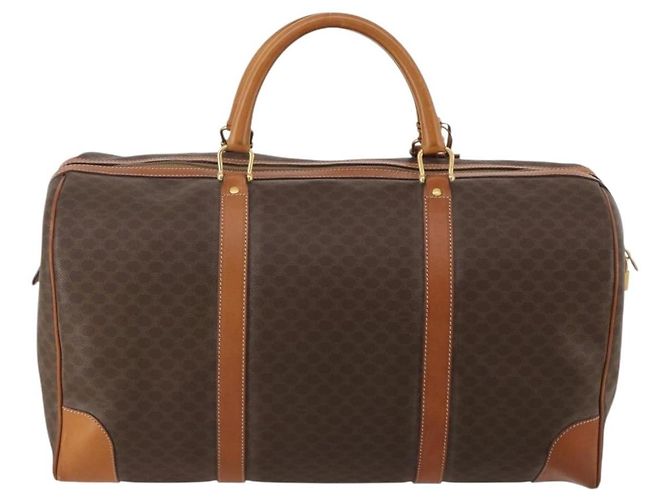 Céline Borsa Boston CELINE Macadam Canvas PVC Leather Brown Gold Auth 197871 Marrone D'oro - vista 3