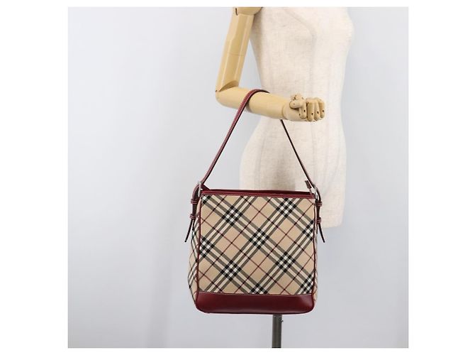 Borsa a tracolla BURBERRY Nova Check Blue Label in tela beige e argento Auth 199428 - vista 24